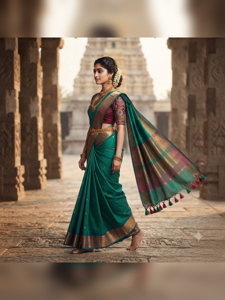 SBS15-Vibrant green handloom banana silk saree