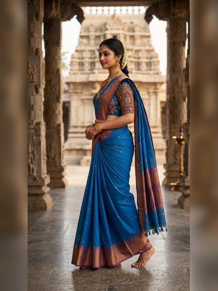 SS19-Royal blue handloom cotton saree