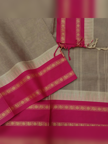 SS13-Elegant greyish-beige  handloom cotton saree