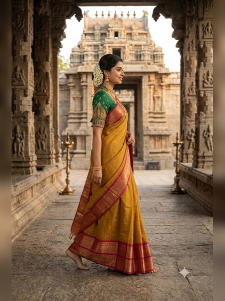 SBS01-Mustard-gold handloom banana silk saree
