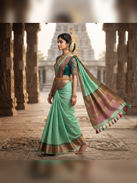 SBS13-Mint-green handloom banana silk saree