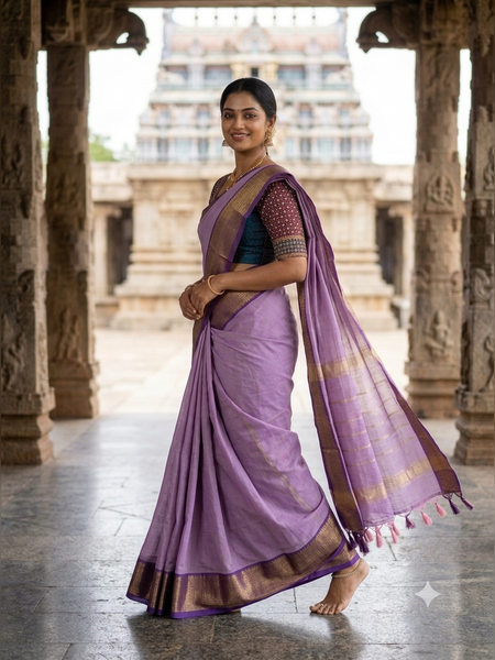 SBS20-Serene lavender handloom banana silk saree