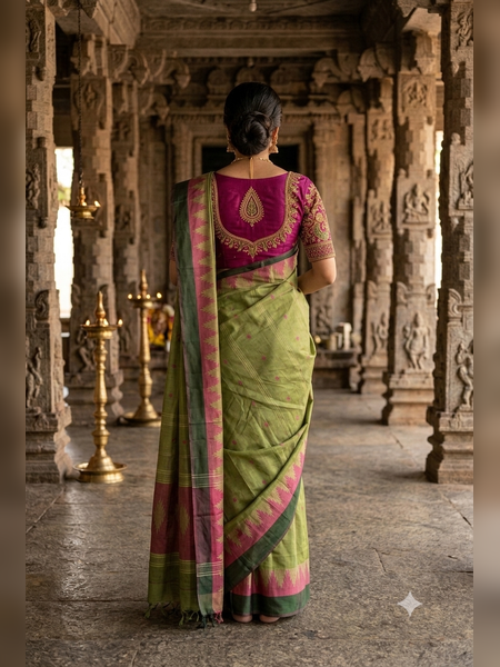 SS20-Sage green handloom cotton saree