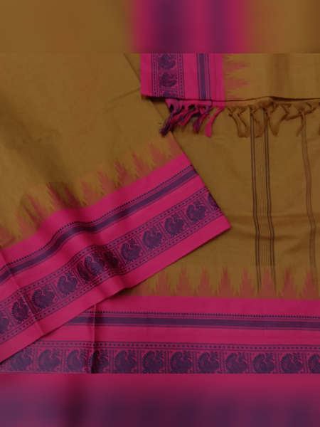 SS14- Mustard-yellow  handloom cotton saree