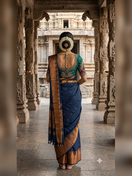 SS23-Deep navy blue handloom cotton saree