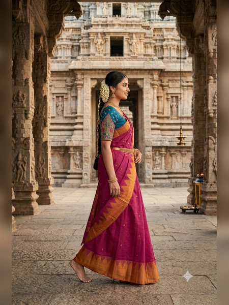 SS25-Deep magenta handloom cotton saree