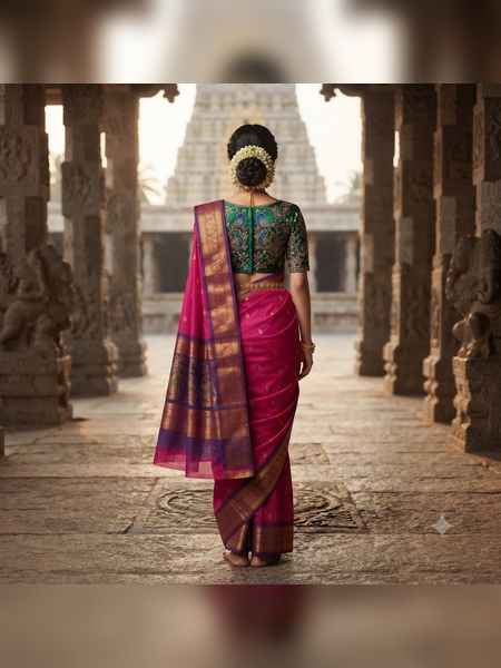SBS11-Rich magenta-pink handloom banana silk saree