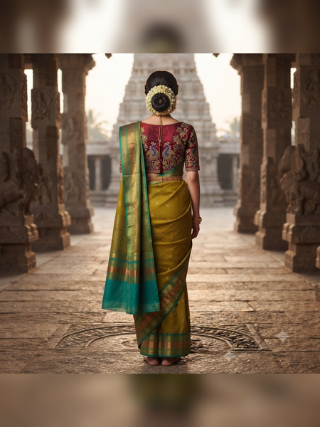 SBS10-Olive-green handloom banana silk saree