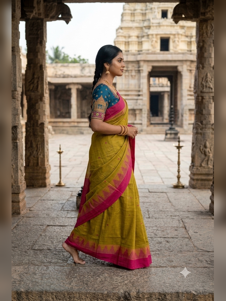 SS24-Olive-gold handloom cotton saree