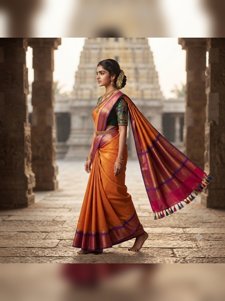 SBS16-Golden-orange handloom banana silk saree