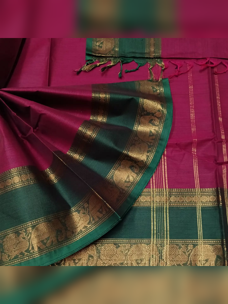 SS05-Elegant magenta-pink handloom cotton saree