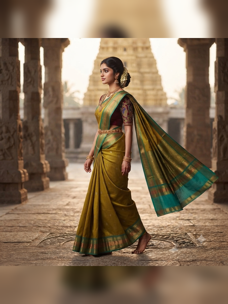 SBS10-Olive-green handloom banana silk saree