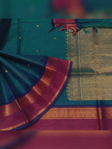SBS18-Teal-green handloom banana silk saree
