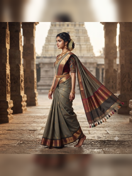 SBS14-Muted grey handloom banana silk saree