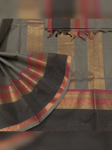 SBS14-Muted grey handloom banana silk saree