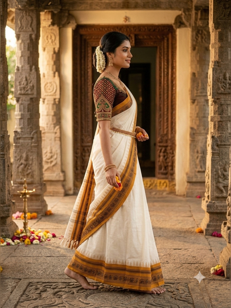 SS09-Traditional off-white handloom cotton saree