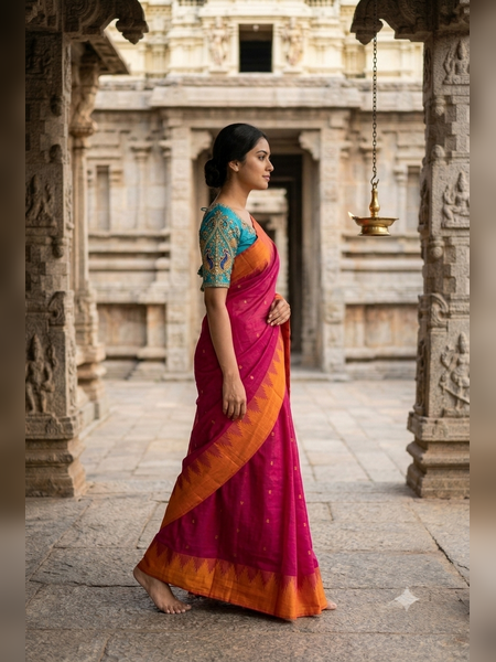 SS22-Magenta-pink handloom cotton saree