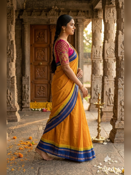 SS15-Mustard-orange handloom cotton saree