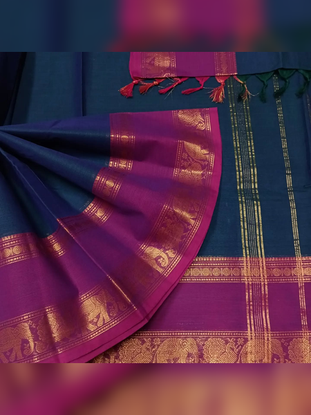 SS03-Deep teal-blue handloom cotton saree