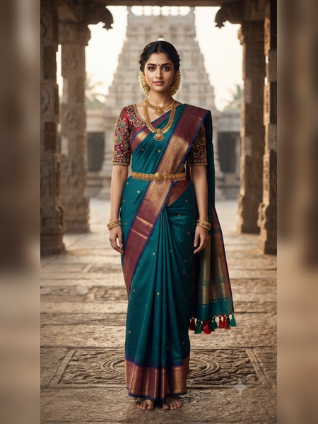 SBS18-Teal-green handloom banana silk saree