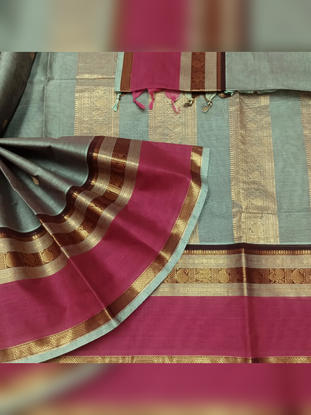 SBS17-Muted grey-green handloom banana silk saree