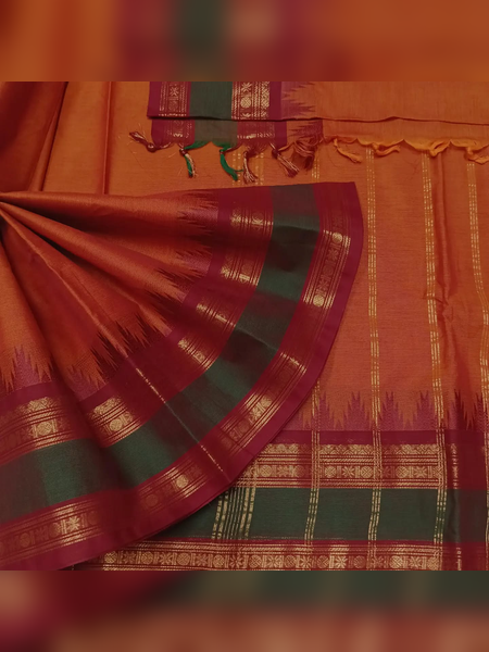 SS01-Vibrant orange-rust handloom cotton saree