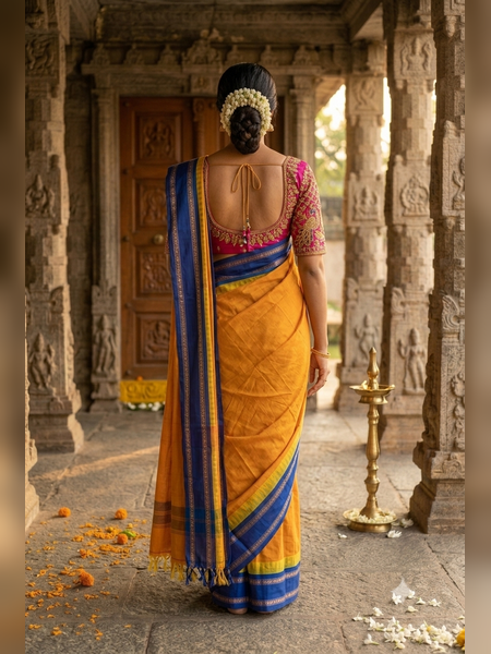 SS15-Mustard-orange handloom cotton saree