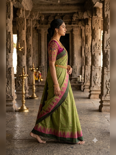 SS20-Sage green handloom cotton saree