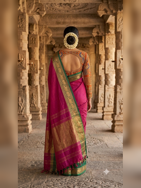 SS05-Elegant magenta-pink handloom cotton saree