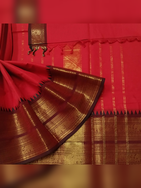 SBS02-Crimson-red handloom banana silk saree