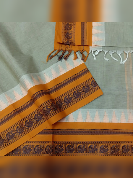 SS12-Light olive-grey handloom cotton saree
