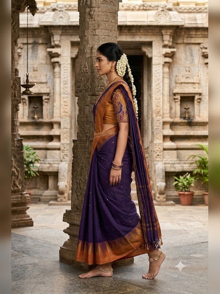 SS16-Deep purple handloom cotton saree