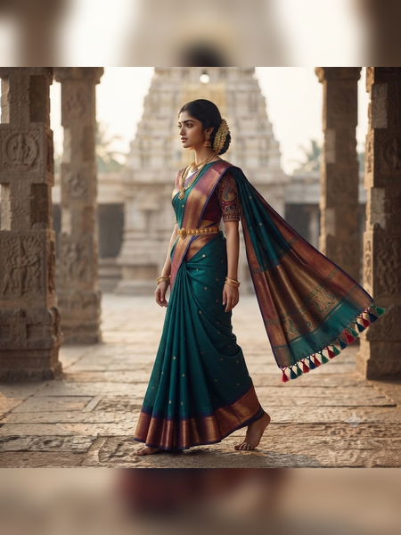 SBS18-Teal-green handloom banana silk saree
