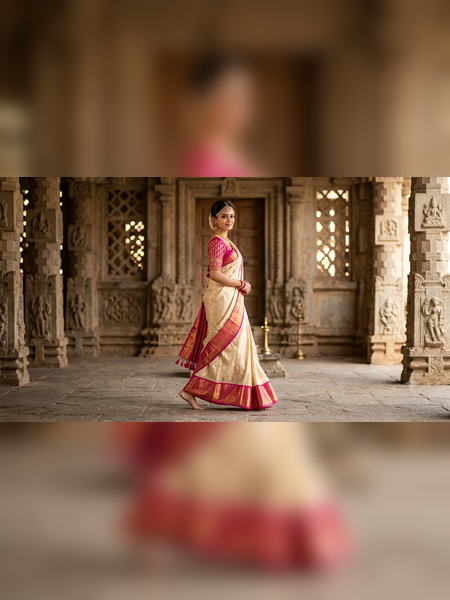 SS08-Elegant off-white handloom cotton saree