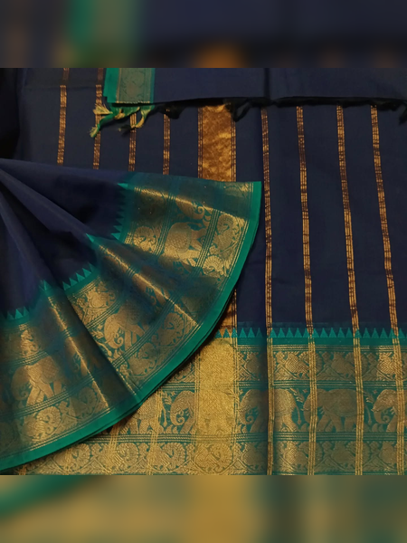 SBS04-Navy blue handloom banana silk saree