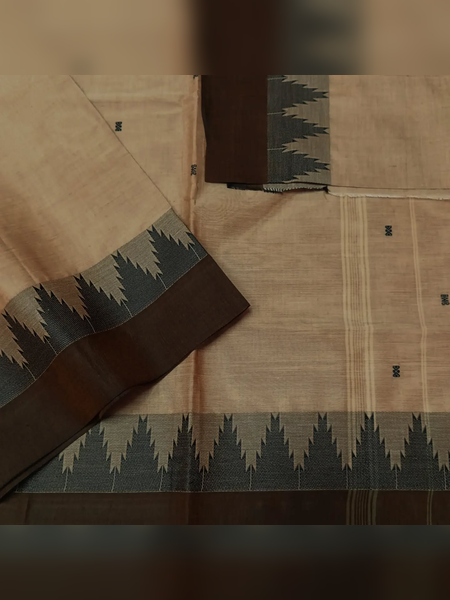 SS17-Elegant light beige handloom cotton saree