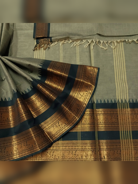 SBS07-elegant grey handloom banana silk saree