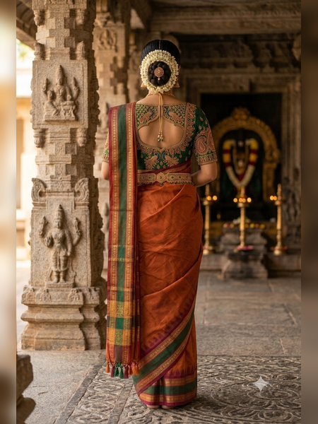 SS01-Vibrant orange-rust handloom cotton saree
