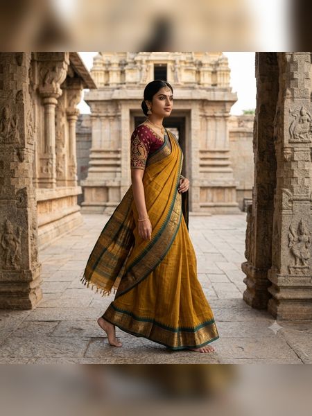 SBS03-Mustard-gold handloom banana silk saree