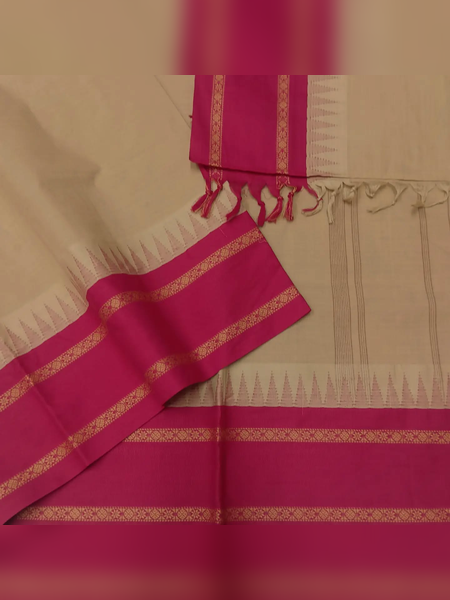 SS08-Elegant off-white handloom cotton saree